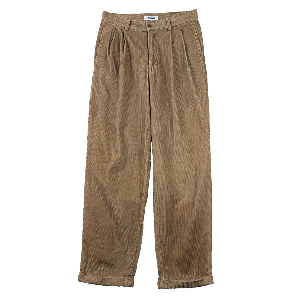Vintage Old Navy Pants Mens 32x32 Tan Brown Wide Wale Corduroy Pleated Cuffed